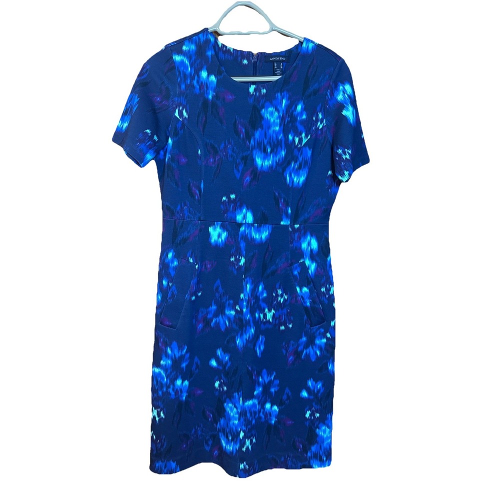 Lands' End Women's Dress Size 6 Black Short Sleeve Lace Overlay Pockets Classic